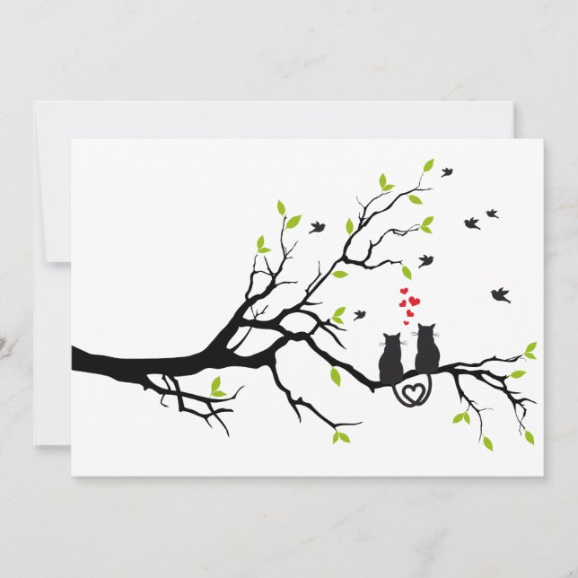 Cats in love on tree with red hearts (Front)