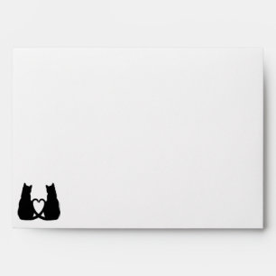 "Cats In Love" Silhouette Green Gingham Wedding Envelope