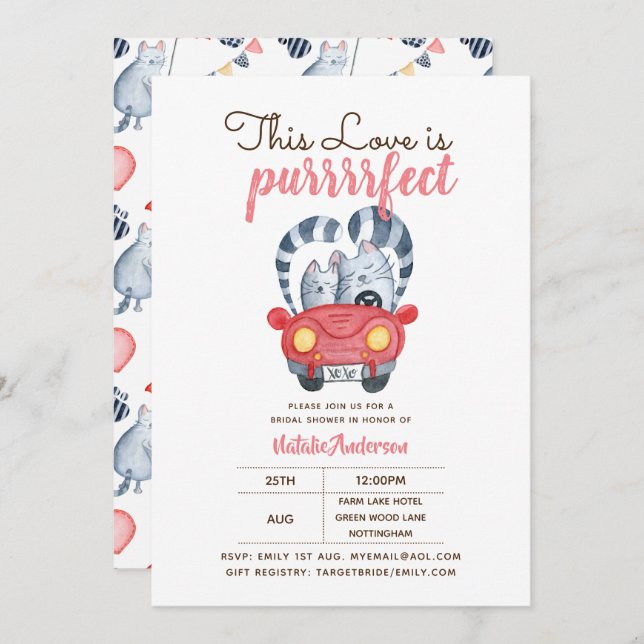 Cats in Love Wedding Bridal Shower Invitation (Front/Back)