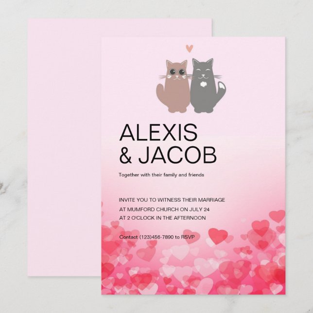 Cats in Love Wedding Invitation (Front/Back)