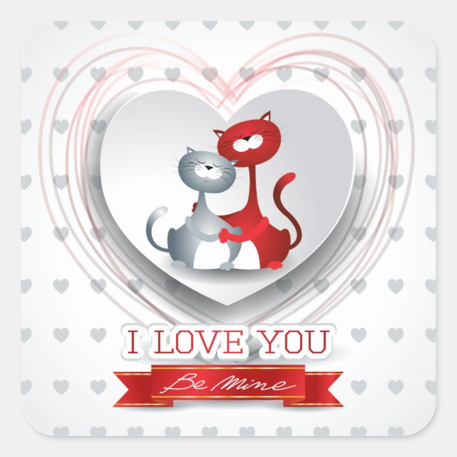 Cats in Love with Heart Square Sticker (Front)