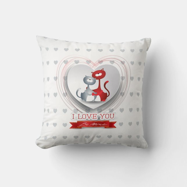 Cats in Love with Heart Throw Pillow (Front)