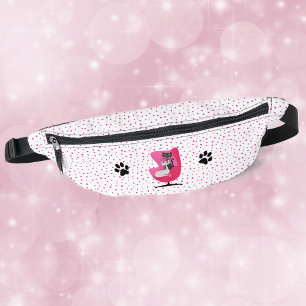 Cats in Mid Century Pink Chair Paw Prints Dots Fanny Pack