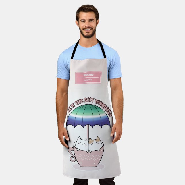 Cats in Mug Under Umbrella in Gay Colours Apron (Worn)