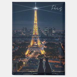 Cats in Paris Eiffel Tower at Night Magnet