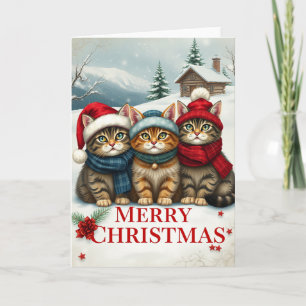 Cats in Preppy Winter Attire and Hats Christmas Card