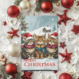 Cats in Preppy Winter Attire and Hats Christmas Kitchen Towel