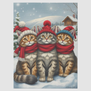 Cats in Preppy Winter Attire and Hats Winter Tissue Paper