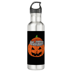Cats in Pumpkin Carved Jack O Lantern Cat Costume 710 Ml Water Bottle