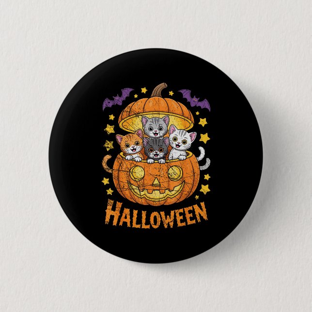 Cats In Pumpkin Cute Halloween Kitties Funny  2 Inch Round Button (Front)