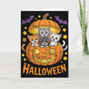 Cats In Pumpkin Cute Halloween Kitties Funny  Card