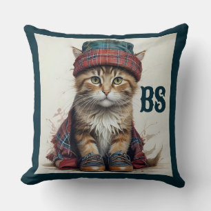 Cats in Scottish Disguise – charming tartan cats Throw Pillow