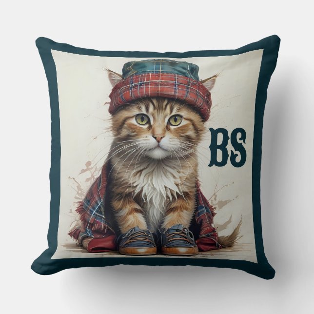 Cats in Scottish Disguise – charming tartan cats Throw Pillow (Front)