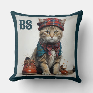 Cats in Scottish Disguise – charming tartan cats Throw Pillow