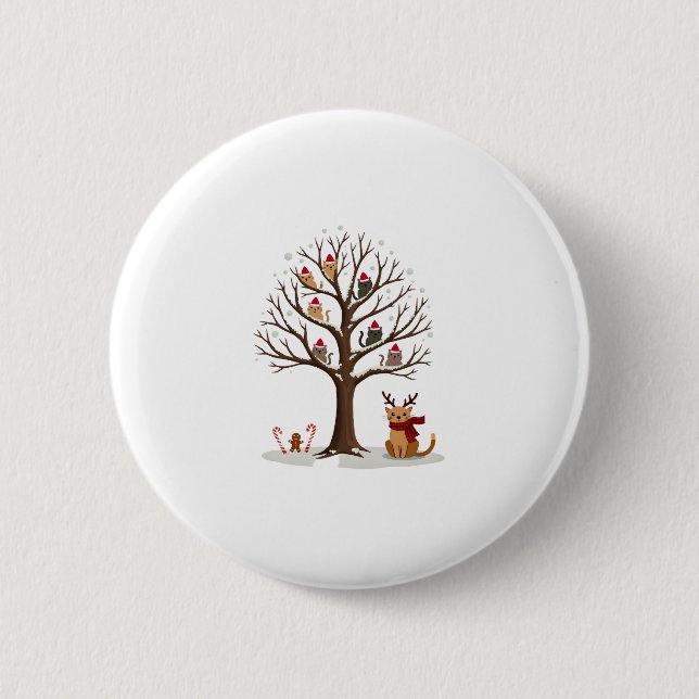 Cats In Snow Tree Winter Christmas Santa Hat X-mas 2 Inch Round Button (Front)