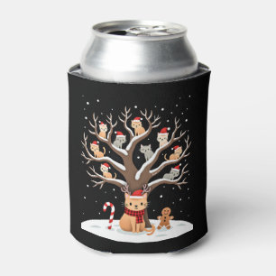 Cats In Snow Tree Winter Christmas Santa Hat X-mas Can Cooler