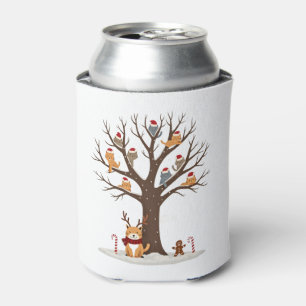 Cats In Snow Tree Winter Christmas Santa Hat X-mas Can Cooler