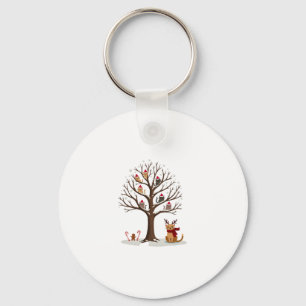 Cats In Snow Tree Winter Christmas Santa Hat X-mas Keychain