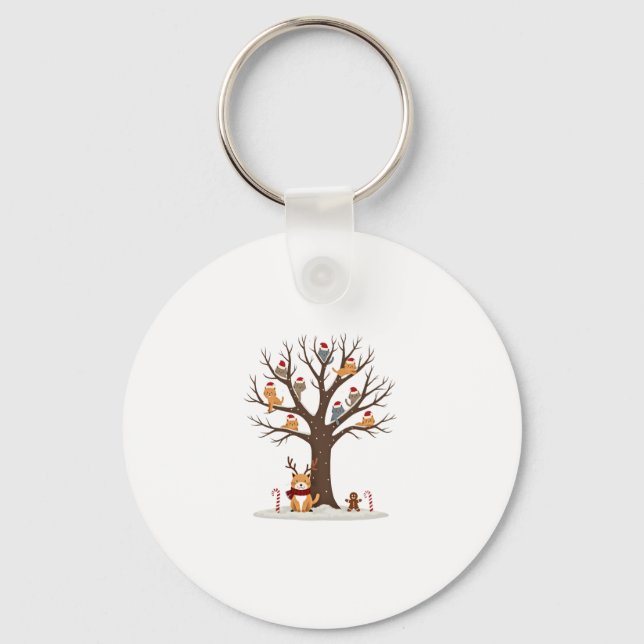 Cats In Snow Tree Winter Christmas Santa Hat X-mas Keychain (Front)