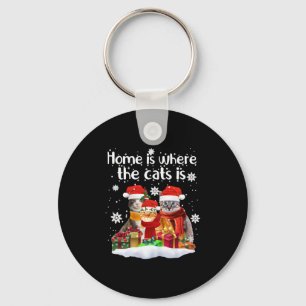 Cats In Snow Winter Santa Hat Kitten Christmas Keychain