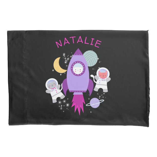 Cats In Space Astronaut Kittens Rocket Ship Girls Pillowcase (Front)