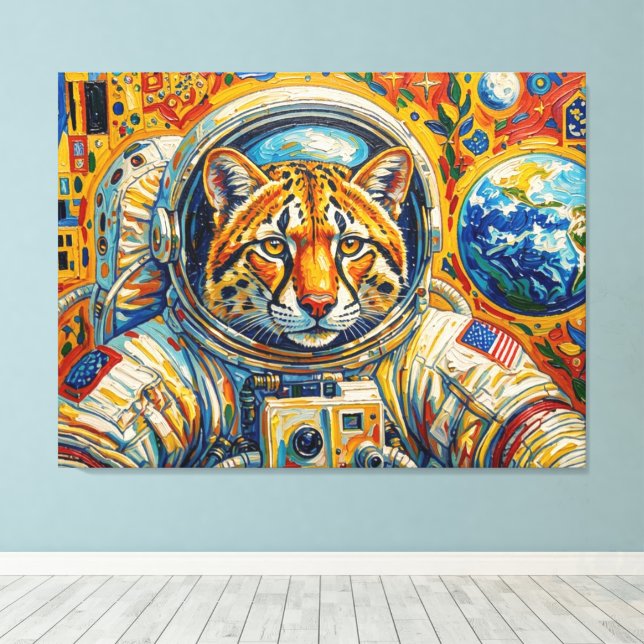 CATS IN SPACE-OCELOT 2 CANVAS PRINT (Insitu(Wood Floor))