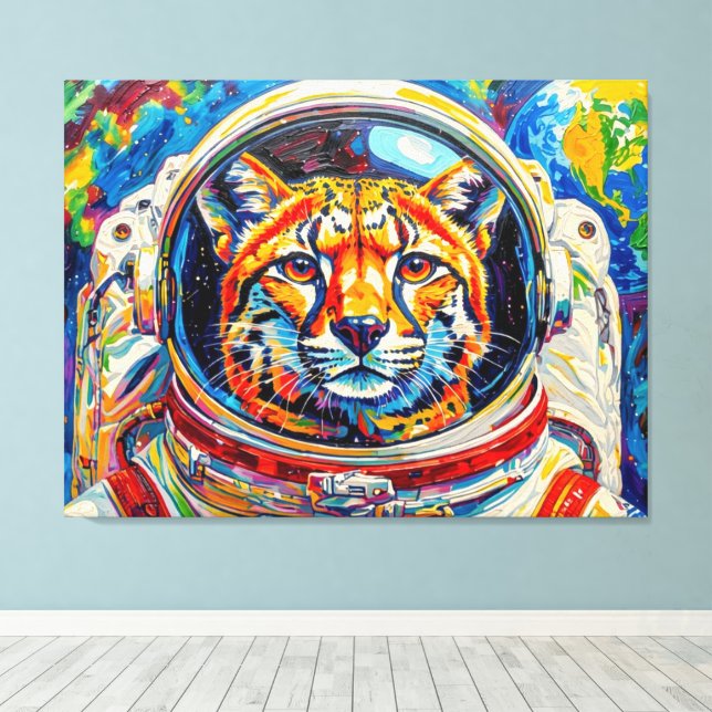 CATS IN SPACE-OCELOT  CANVAS PRINT (Insitu(Wood Floor))