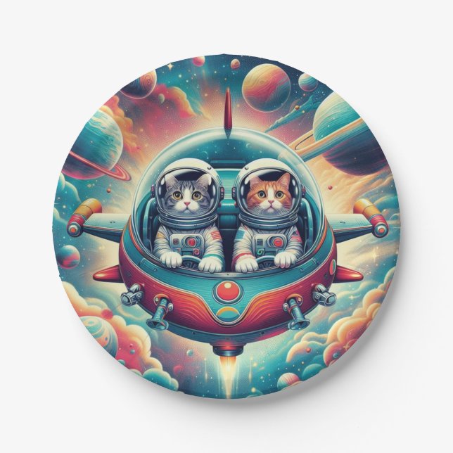 Cats in space paper plates! plate (Front)