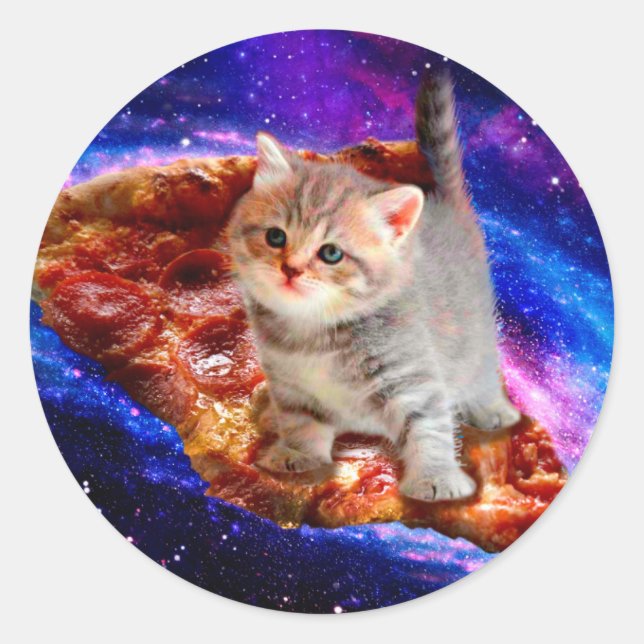 Cats in space pizza classic round sticker (Front)