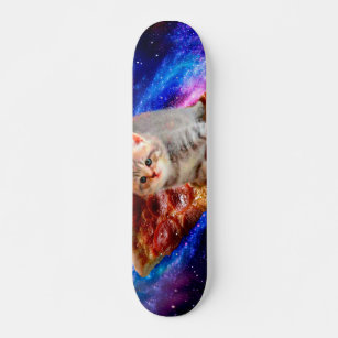 Cats in space pizza skateboard