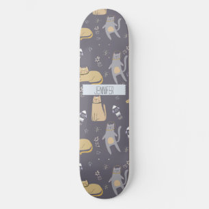 Cats in Space Seamless Pattern Custom Name Skateboard