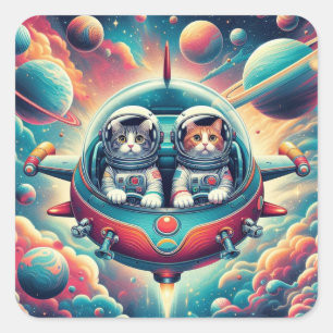 Cats in space sticker! square sticker
