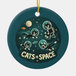 Cats in space UFO funny humor kitty Ceramic Ornament