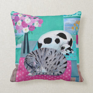 Cats in Spring Throw Pillow
