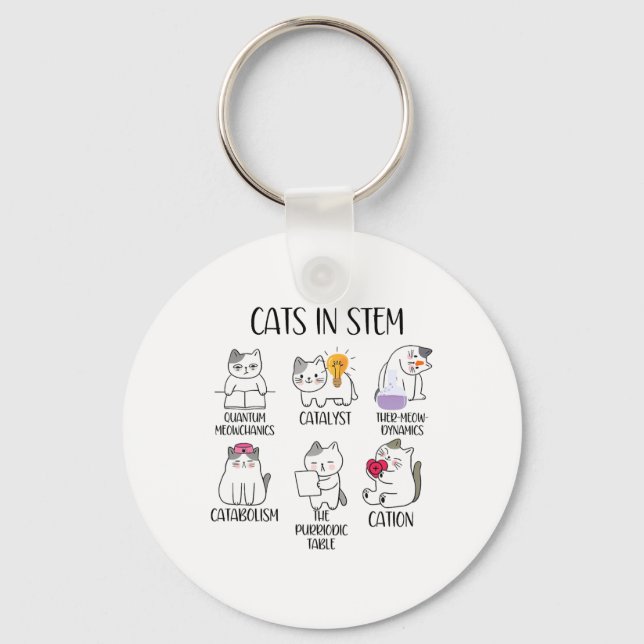 Cats In Stem Funny Science Meme Scientist Nerd Cat Keychain (Front)