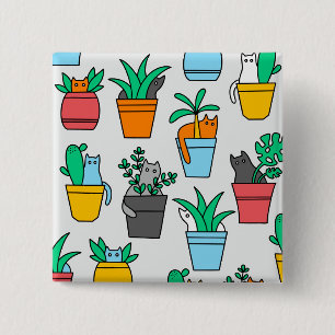 Cats in the flowerpots 2 inch square button