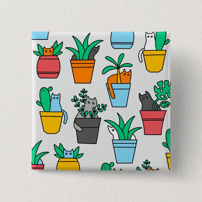 Cats in the flowerpots 2 inch square button (Front)