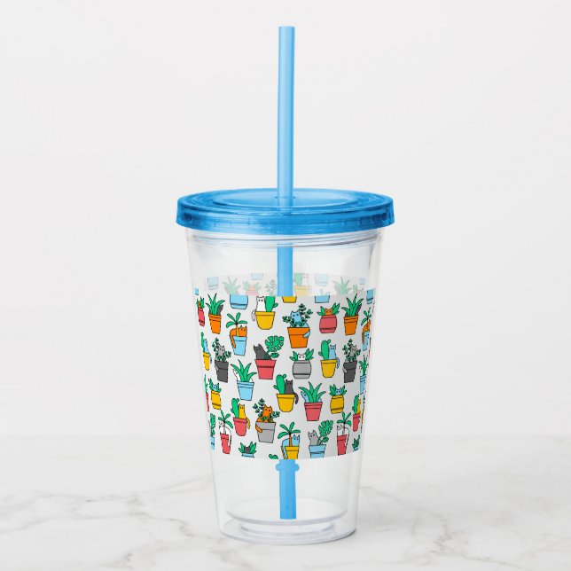 Cats in the flowerpots acrylic tumbler (Front)