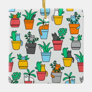 Cats in the flowerpots ceramic ornament