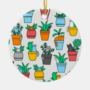 Cats in the flowerpots ceramic ornament