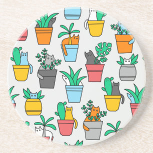 Cats in the flowerpots coaster