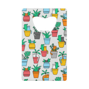 Cats in the flowerpots credit card bottle opener