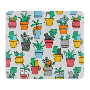Cats in the flowerpots cutting board