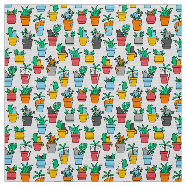 Cats in the flowerpots fabric (Swatch)