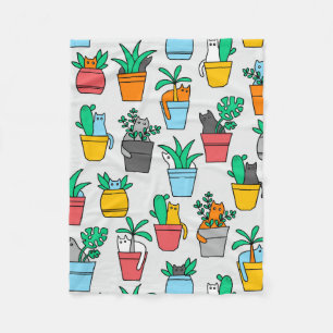 Cats in the flowerpots fleece blanket