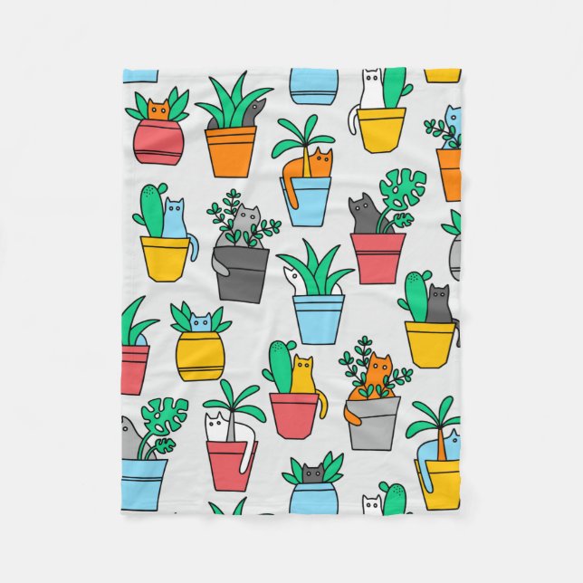 Cats in the flowerpots fleece blanket (Front)
