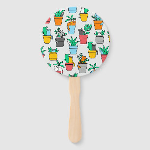 Cats in the flowerpots hand fan