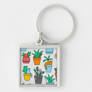 Cats in the flowerpots keychain