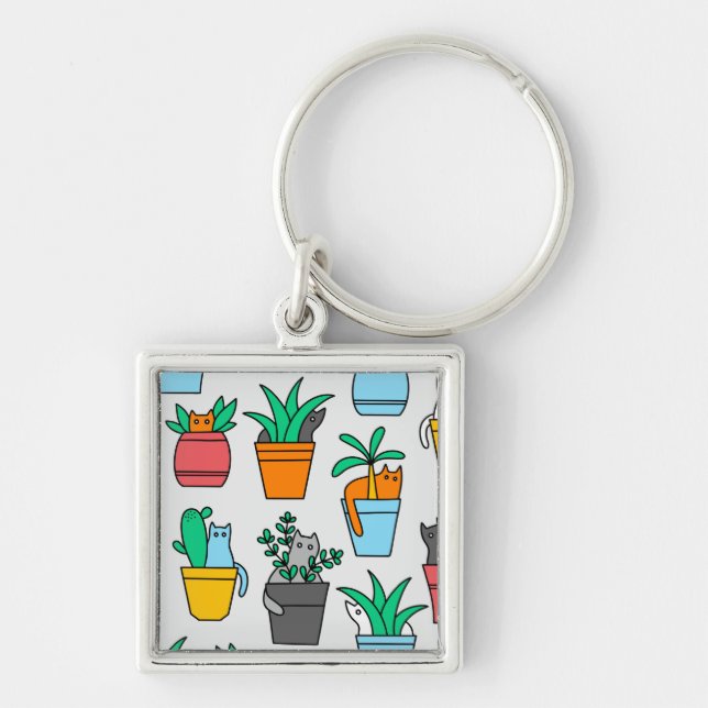 Cats in the flowerpots keychain (Front)