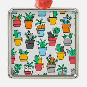 Cats in the flowerpots metal ornament